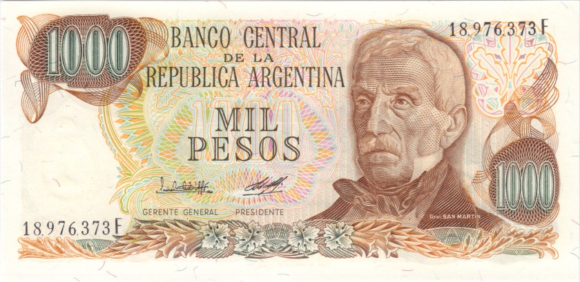 Argentina P304b(2) 1.000 Pesos Serie F 1976-1983 UNC