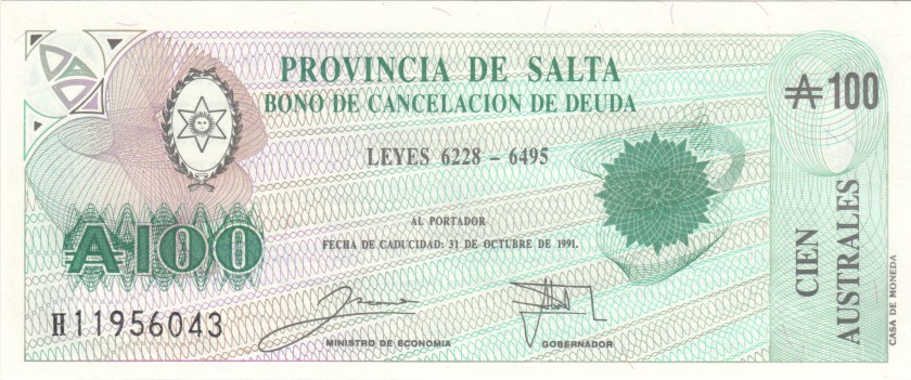 Argentina PS2623d 100 Australes 1991 UNC