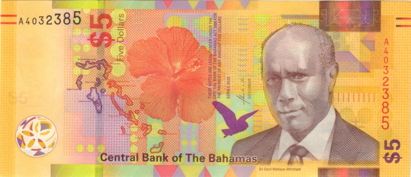 Bahamas P-W78A 5 Dollars 2020 UNC