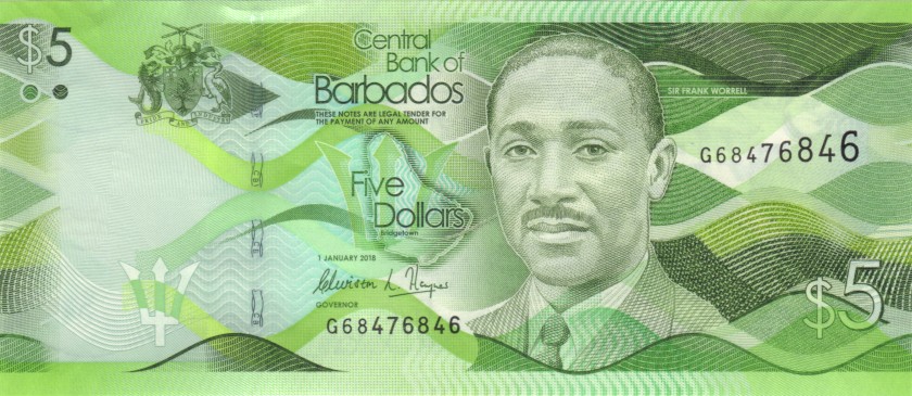 Barbados P74c 5 Dollars 2018 UNC