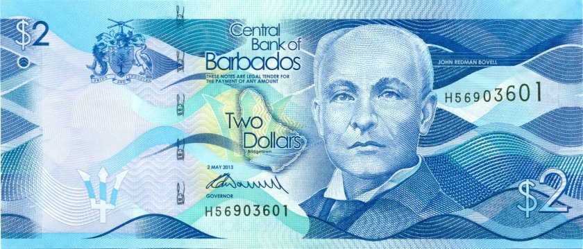 Barbados P73 2 Dollars 2013 UNC