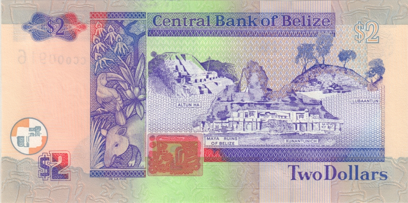 Belize P60b CC0009xx 2 Dollars 2002 UNC