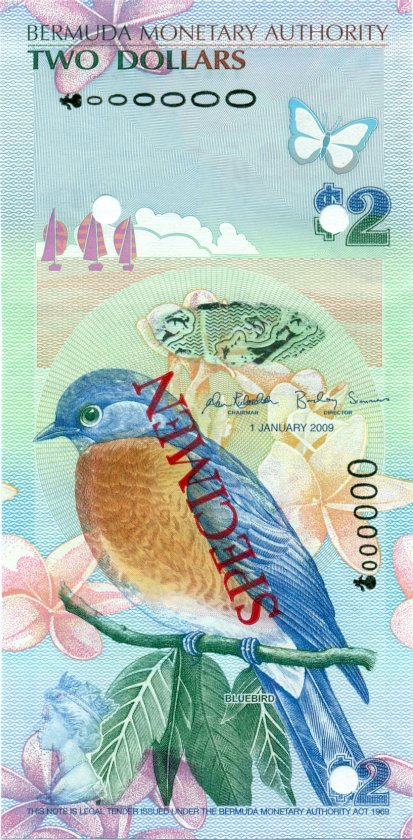 Bermuda P57a(1)s SPECIMEN 2 Dollars 2009 UNC