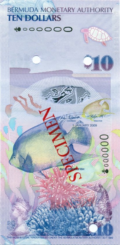 Bermuda P59s SPECIMEN 10 Dollars 2009 UNC