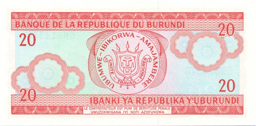 Burundi P27d 20 Francs / Amafranga 2005 UNC