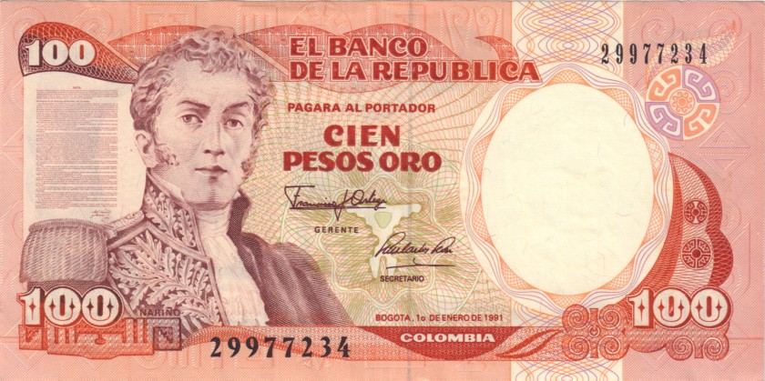 Colombia P426e 100 Pesos Oro 1991 UNC