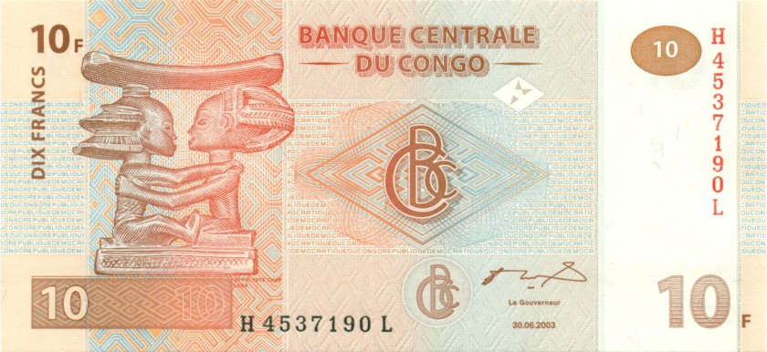 Congo Democratic Republic P93 10 Francs 2003 UNC