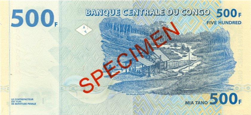 Congo Democratic Republic P96s SPECIMEN 500 Francs 2002 UNC