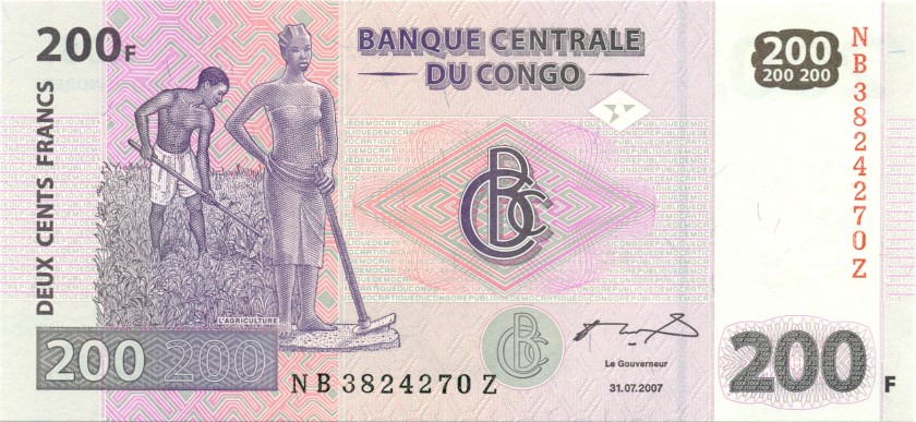 Congo Democratic Republic P99r REPLACEMENT 200 Francs 2007 UNC