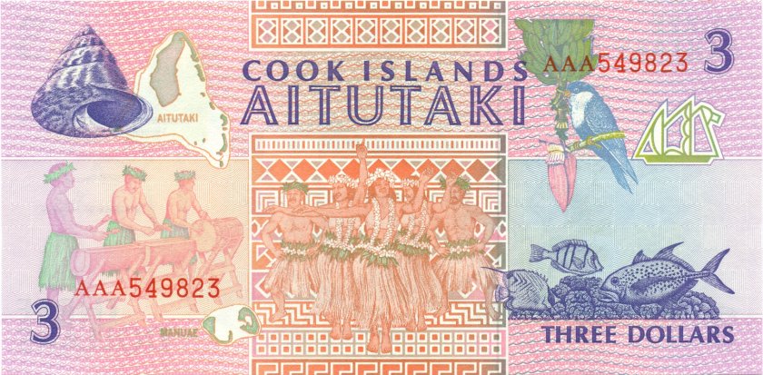 Cook Islands P7 3 Dollars 1992 UNC