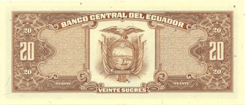 Ecuador P121Aa 20 Sucres Serie LR 1988 UNC