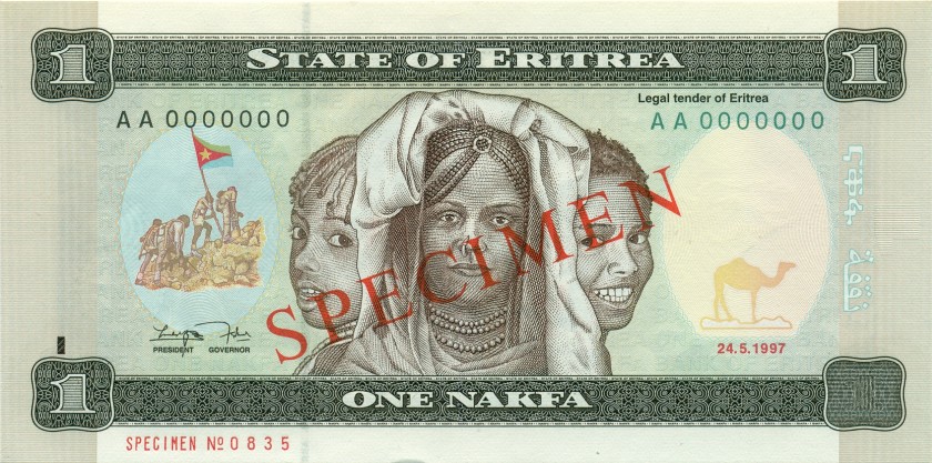 Eritrea P1s - P6s 1 - 100 Nakfa 6 banknotes SPECIMENS 1997 UNC