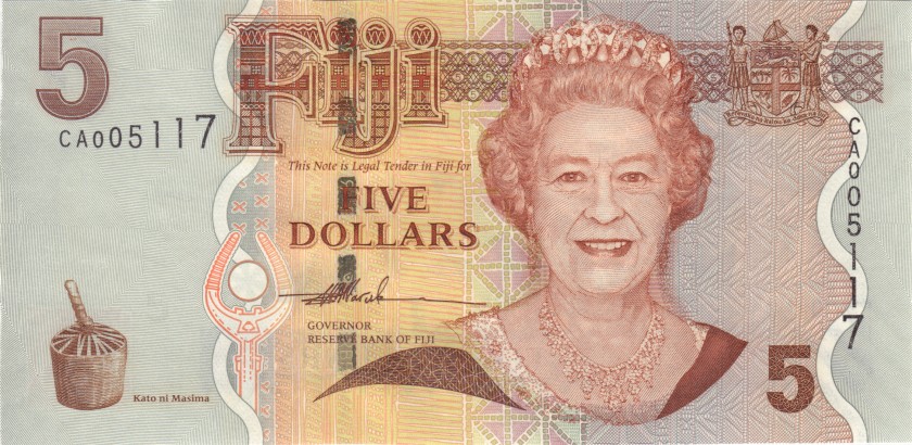 Fiji P110a 5 Dollars 2007 UNC