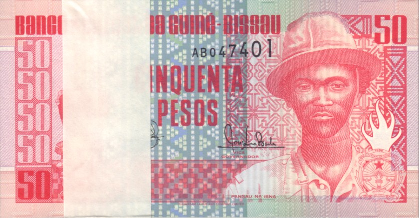 Guinea Bissau P10 50 Pesos Bundle 100 pcs 1990 UNC