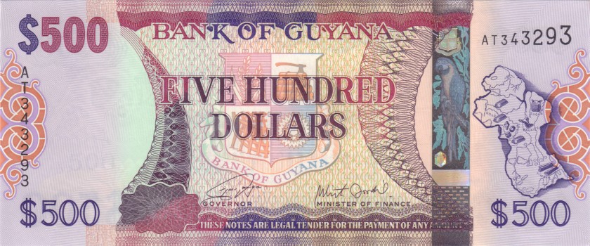 Guyana P37(2) 500 Dollars 2019 UNC