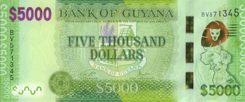 Guyana P40a(3) 5.000 Dollars 2022 UNC