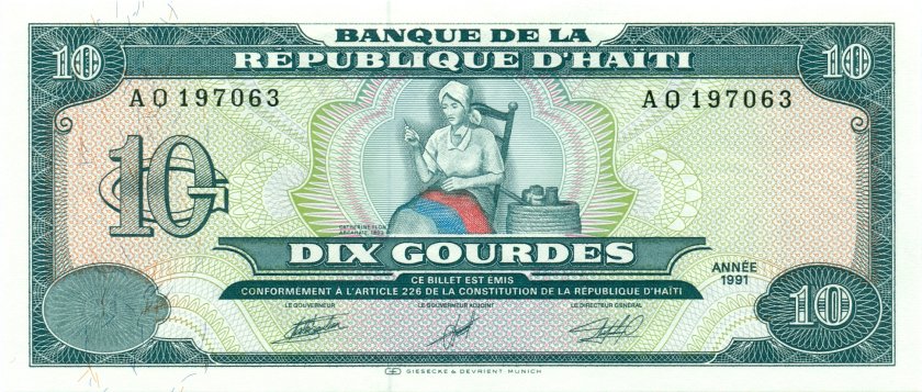 Haiti P256 10 Haitian Gourdes 1991 UNC