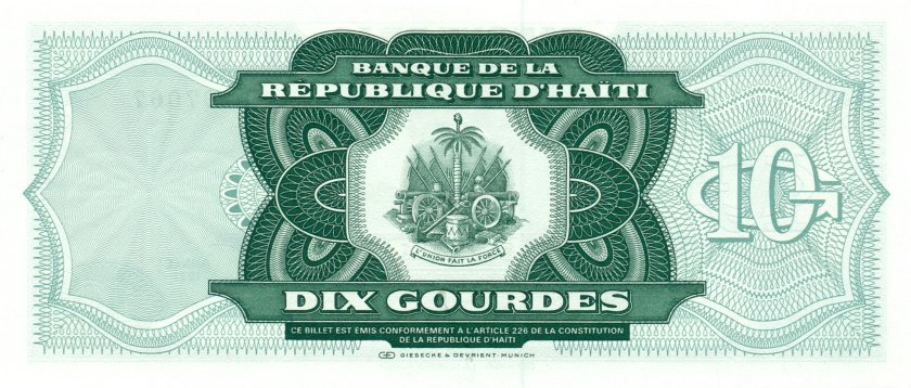 Haiti P256 10 Haitian Gourdes 1991 UNC