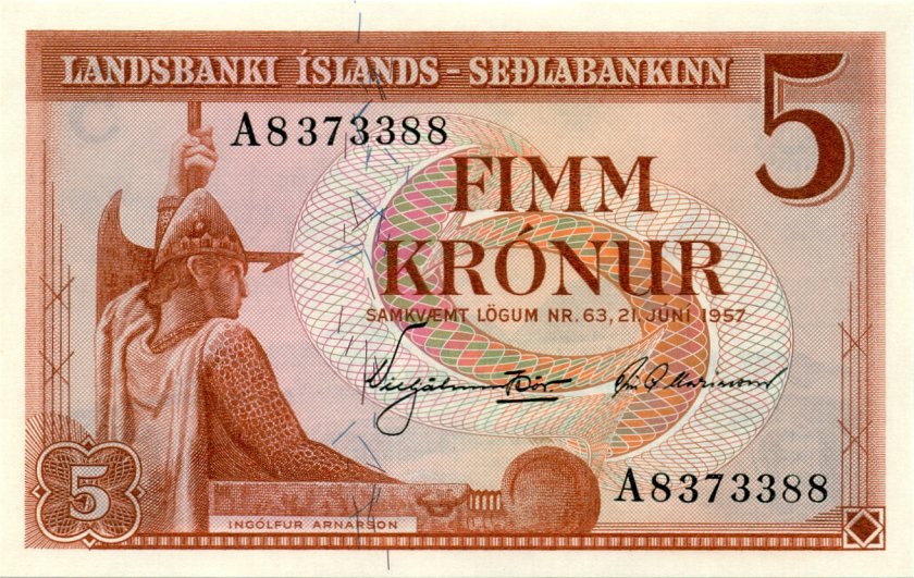 Iceland P37a 5 Kronur 1957 UNC