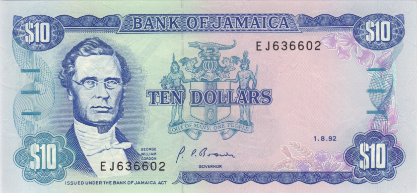 Jamaica P71d 10 Dollars 1992 UNC