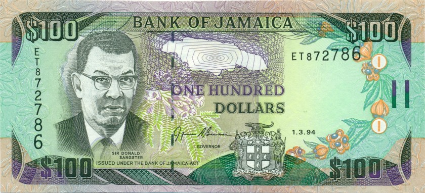 Jamaica P76a 100 Dollars 1994 UNC