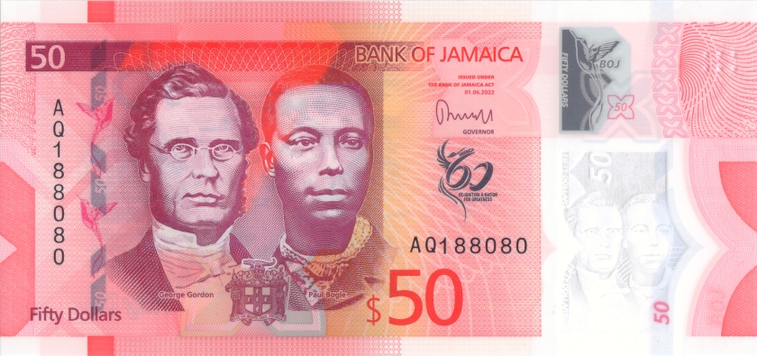 Jamaica P-W96 50 Dollars 2022 UNC