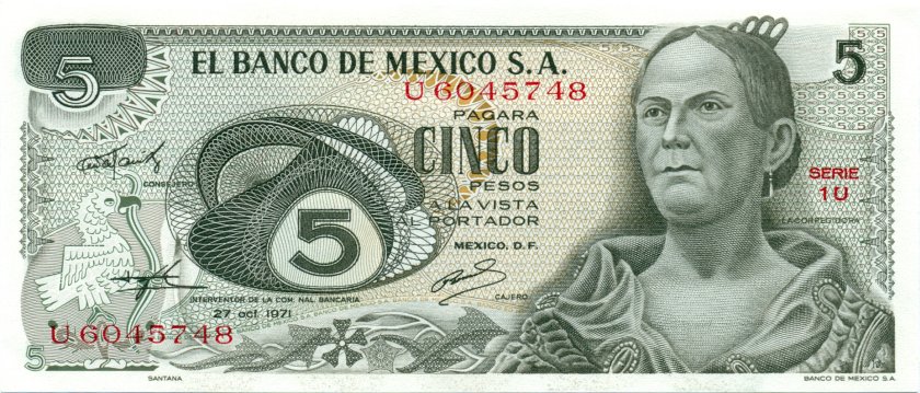 Mexico P62b(1) 5 Pesos 1971 UNC