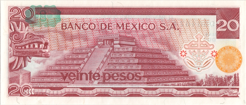 Mexico P64d(2) 20 Pesos Serie DD 1977 UNC