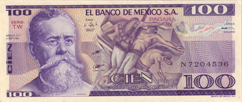 Mexico P74b 100 Pesos Series TW 1981 UNC