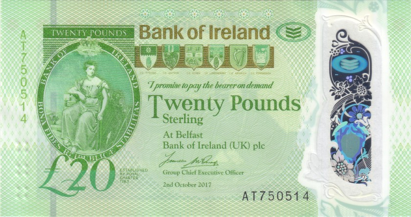 Northern Ireland P-W92 20 Pounds Sterling Bank of Ireland 2017 UNC