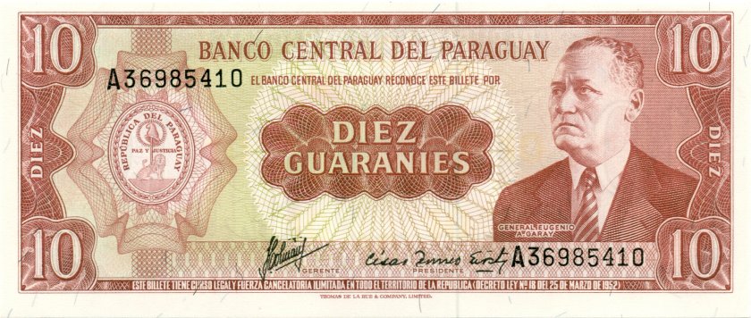 Paraguay P196b 10 Paraguayan Guaraníes 1963 UNC