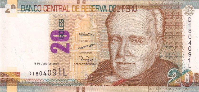 Peru P193b 20 Nuevos Soles 2018 UNC