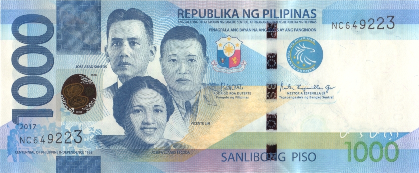 Philippines P211d 1.000 Philippines Pesos 2017 UNC