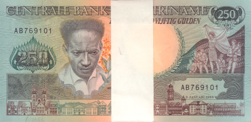 Suriname P134 250 Gulden Bundle 100 pcs 1988 UNC