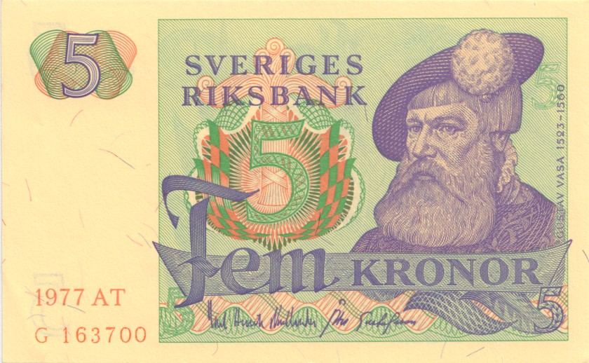 Sweden P51d 5 Kronor 1977 UNC