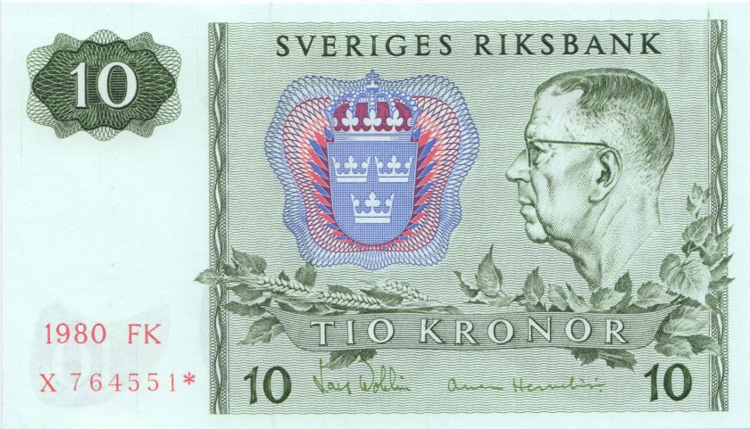 Sweden P52er REPLACEMENT 10 Kronor 1980 UNC