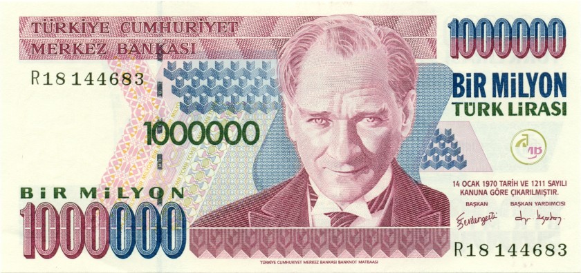 Turkey P213(2) 1.000.000 Turkish Lira 1970 UNC