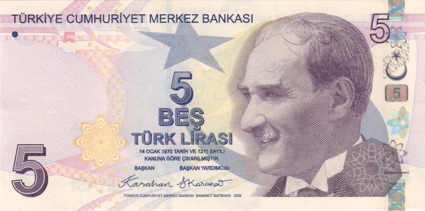 Turkey P222g 5 Turkish Lira 2009 (2024) UNC