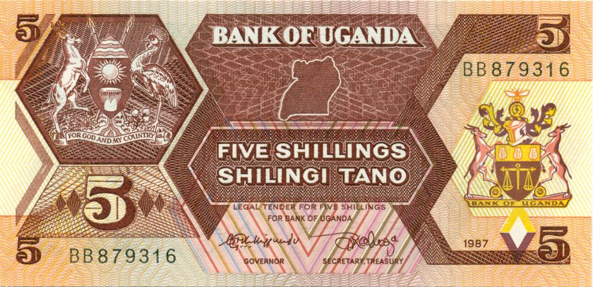 Uganda P27 5 Shillings 1987 UNC