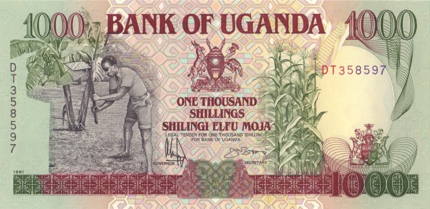 Uganda P34b 1.000 Shillings 1991 UNC