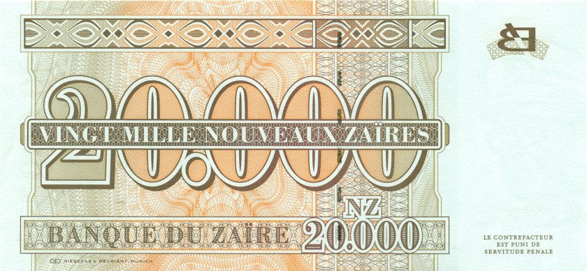 Zaire P72 20.000 New Zaïres 1996 UNC