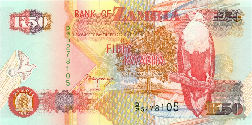 Zambia P37b 50 Kwacha 1992 UNC