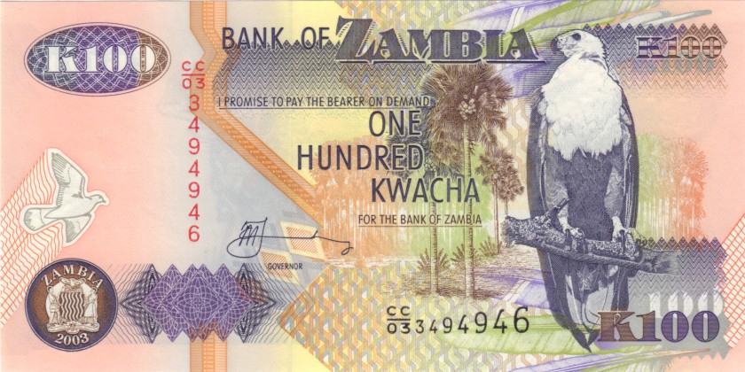 Zambia P38d 100 Kwacha 2003 UNC