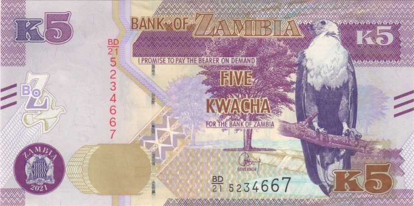 Zambia P57 5 Kwacha 2021 UNC