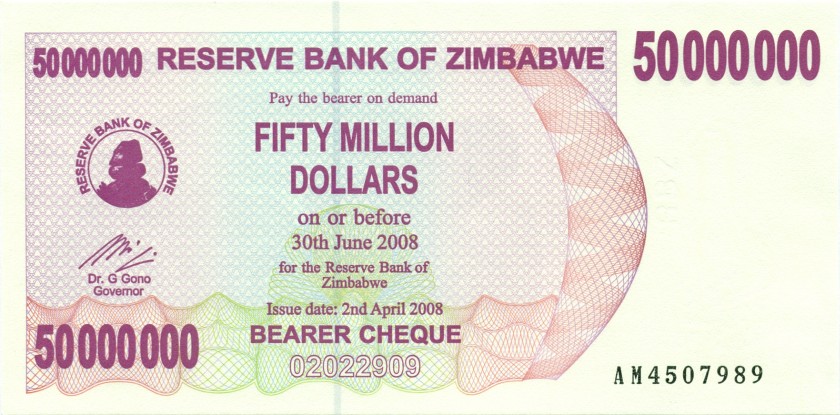 Zimbabwe P57 50.000.000 Dollars 2008 UNC