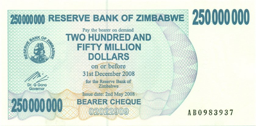 Zimbabwe P59 250.000.000 Dollars 2008 UNC