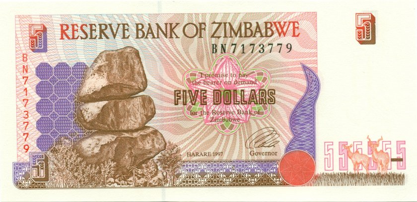 Zimbabwe P5b 5 Dollars 1997 UNC