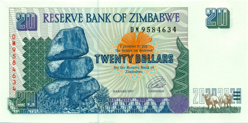 Zimbabwe P7 20 Dollars 1997 UNC