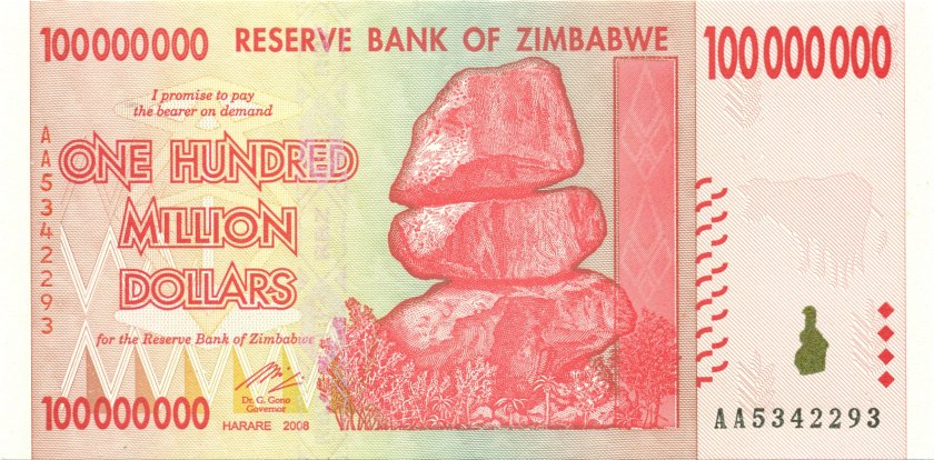 Zimbabwe P80 100.000.000 Dollars 2008 UNC