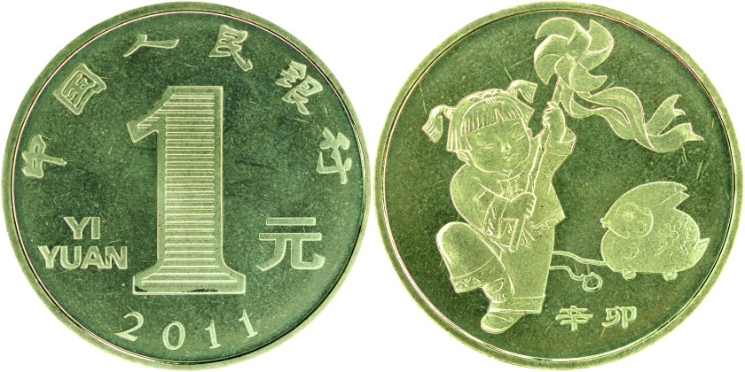 China 2011 KM# 1993 1 Yuan Year of the Rabbit UNC